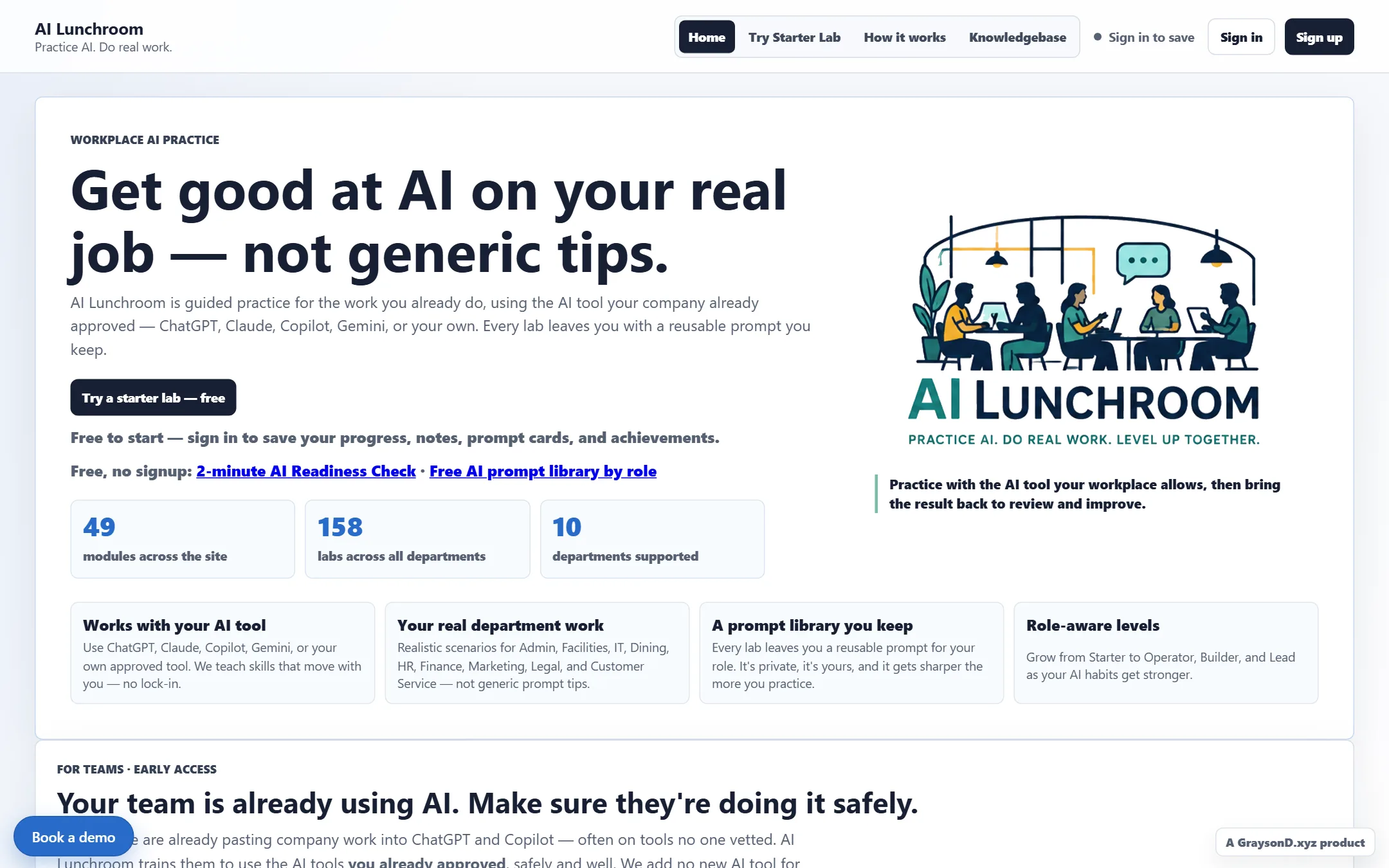 Get good at AI on your real job — 49 modules, 158 labs, 10 departments live today