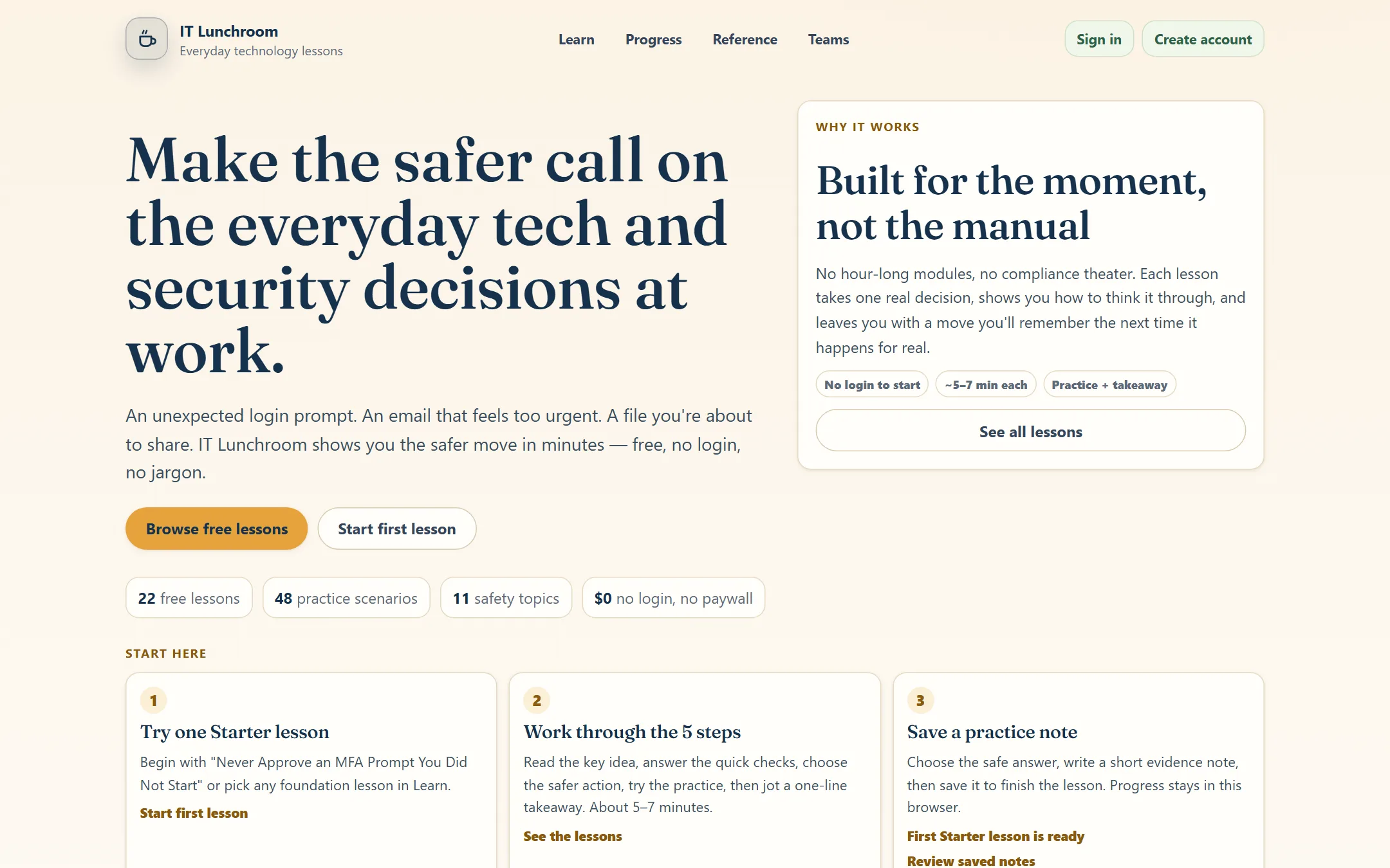 Make the safer call — 22 free lessons, 48 practice scenarios, no login required